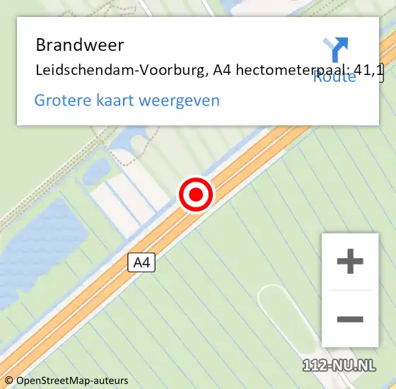 Locatie op kaart van de 112 melding: Brandweer Leidschendam-Voorburg, A4 hectometerpaal: 41,1 op 29 mei 2022 06:31