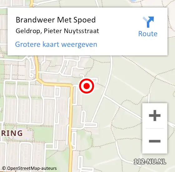 Locatie op kaart van de 112 melding: Brandweer Met Spoed Naar Geldrop, Pieter Nuytsstraat op 29 mei 2022 07:20