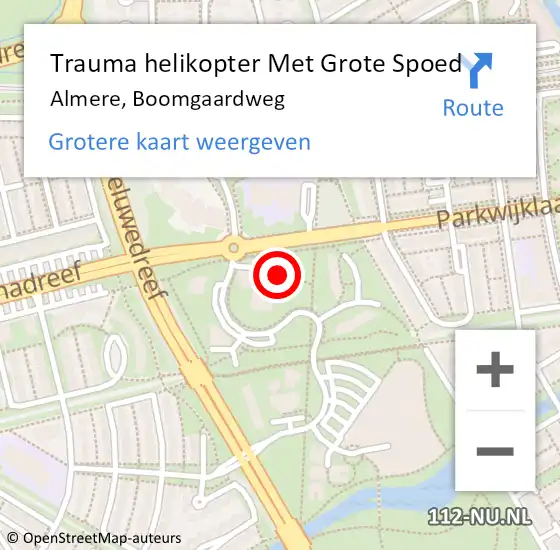 Locatie op kaart van de 112 melding: Trauma helikopter Met Grote Spoed Naar Almere, Boomgaardweg op 29 mei 2022 07:23