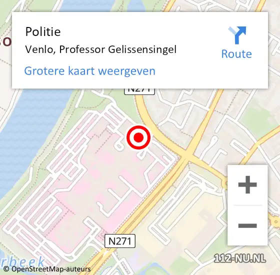 Locatie op kaart van de 112 melding: Politie Venlo, Professor Gelissensingel op 29 mei 2022 08:14