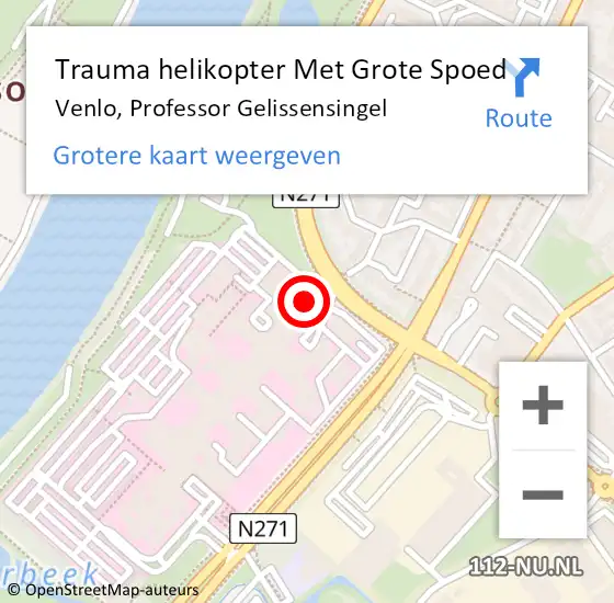 Locatie op kaart van de 112 melding: Trauma helikopter Met Grote Spoed Naar Venlo, Professor Gelissensingel op 29 mei 2022 08:19