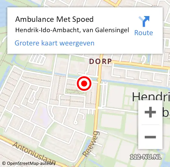 Locatie op kaart van de 112 melding: Ambulance Met Spoed Naar Hendrik-Ido-Ambacht, van Galensingel op 29 mei 2022 09:12