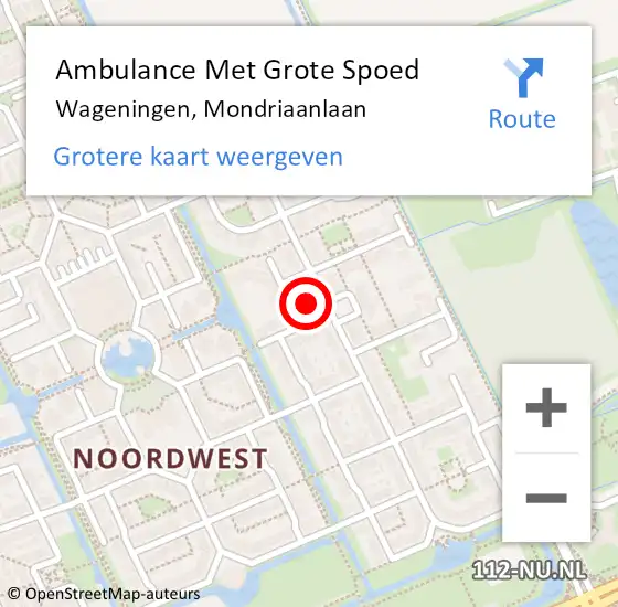 Locatie op kaart van de 112 melding: Ambulance Met Grote Spoed Naar Wageningen, Mondriaanlaan op 29 mei 2022 09:50