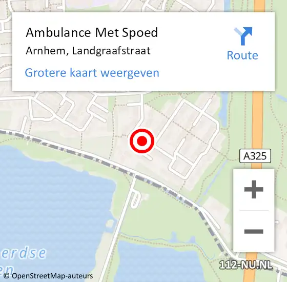 Locatie op kaart van de 112 melding: Ambulance Met Spoed Naar Arnhem, Landgraafstraat op 29 mei 2022 10:03