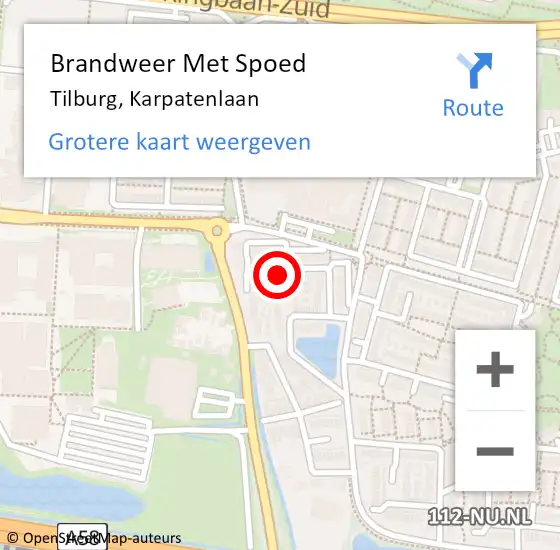 Locatie op kaart van de 112 melding: Brandweer Met Spoed Naar Tilburg, Karpatenlaan op 29 mei 2022 10:09