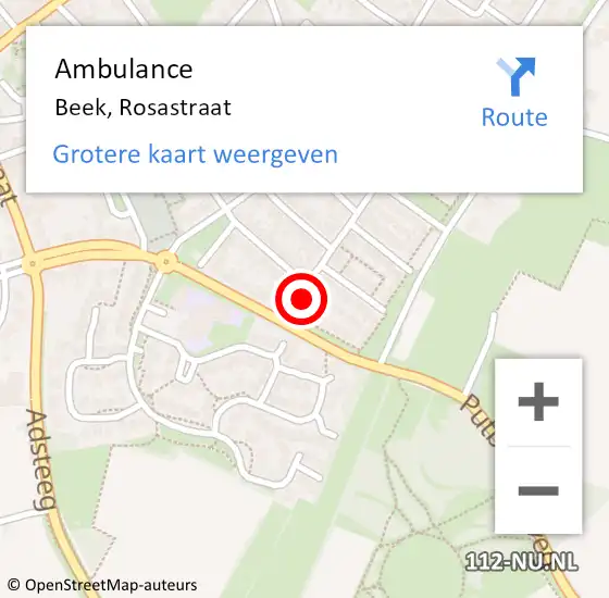 Locatie op kaart van de 112 melding: Ambulance Beek, Rosastraat op 18 juli 2014 16:37