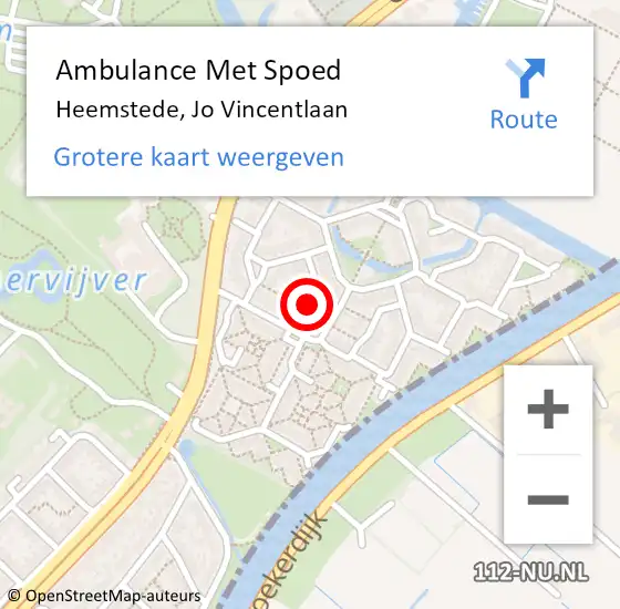 Locatie op kaart van de 112 melding: Ambulance Met Spoed Naar Heemstede, Jo Vincentlaan op 29 mei 2022 10:36