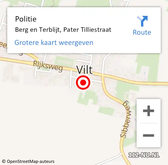 Locatie op kaart van de 112 melding: Politie Berg en Terblijt, Pater Tilliestraat op 29 mei 2022 11:19