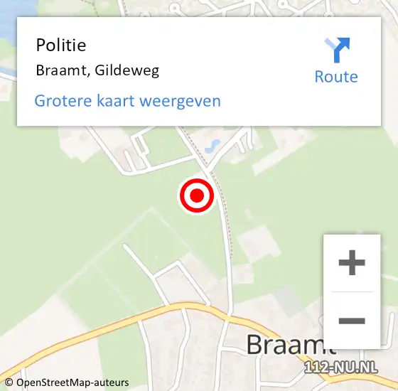 Locatie op kaart van de 112 melding: Politie Braamt, Gildeweg op 29 mei 2022 11:35