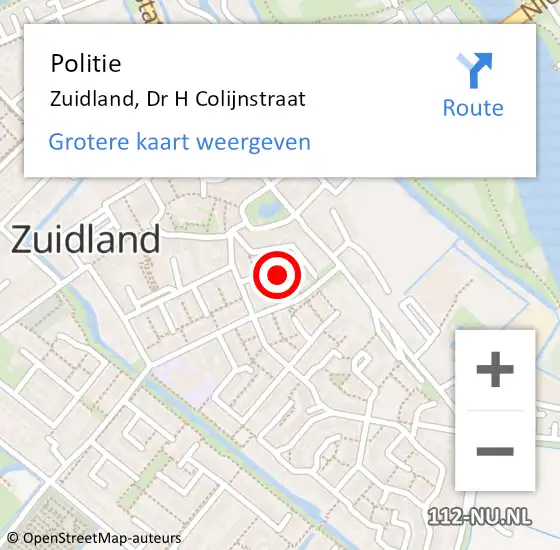 Locatie op kaart van de 112 melding: Politie Zuidland, Dr H Colijnstraat op 29 mei 2022 11:46