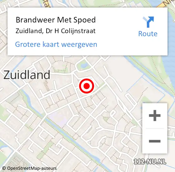 Locatie op kaart van de 112 melding: Brandweer Met Spoed Naar Zuidland, Dr H Colijnstraat op 29 mei 2022 11:46