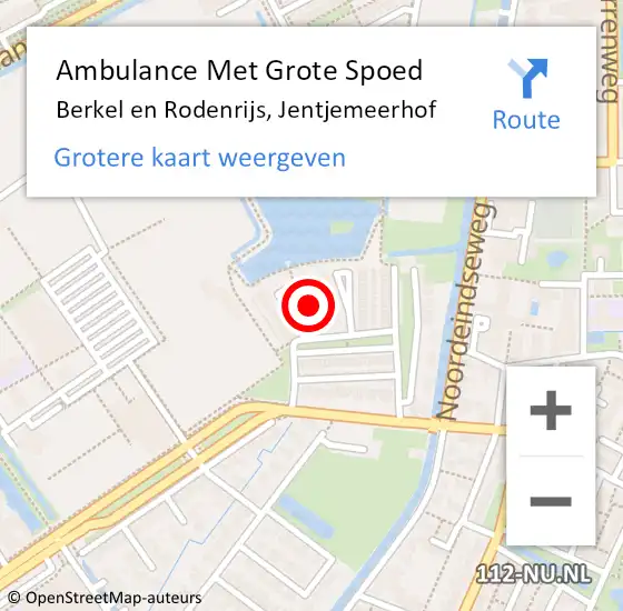 Locatie op kaart van de 112 melding: Ambulance Met Grote Spoed Naar Berkel en Rodenrijs, Jentjemeerhof op 29 mei 2022 12:13