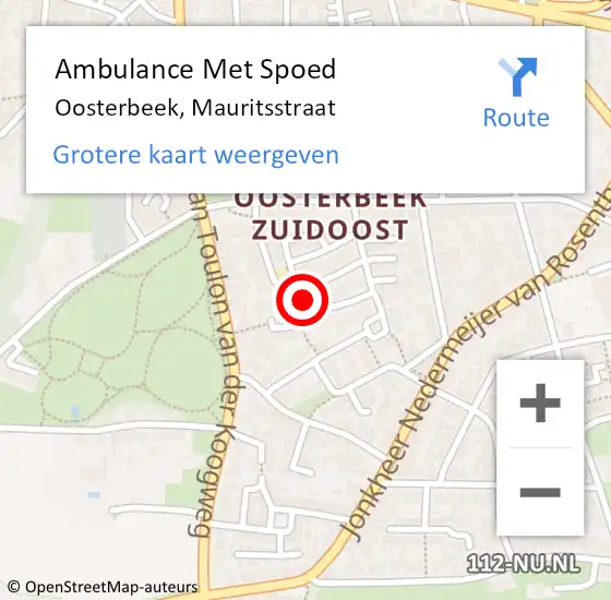 Locatie op kaart van de 112 melding: Ambulance Met Spoed Naar Oosterbeek, Mauritsstraat op 29 mei 2022 12:51