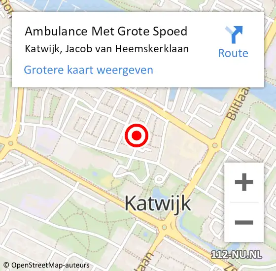 Locatie op kaart van de 112 melding: Ambulance Met Grote Spoed Naar Katwijk, Jacob van Heemskerklaan op 29 mei 2022 13:22