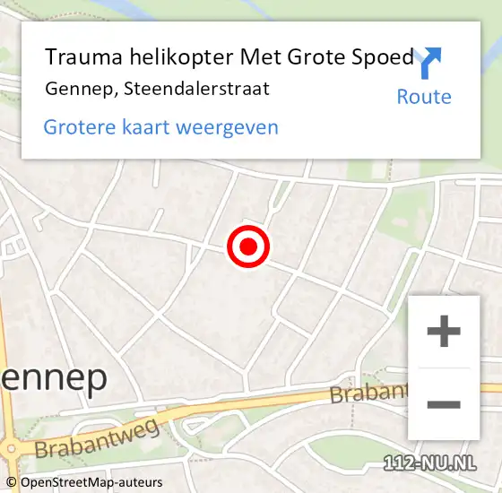 Locatie op kaart van de 112 melding: Trauma helikopter Met Grote Spoed Naar Gennep, Steendalerstraat op 29 mei 2022 13:46