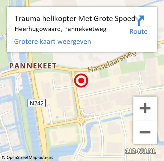 Locatie op kaart van de 112 melding: Trauma helikopter Met Grote Spoed Naar Heerhugowaard, Pannekeetweg op 29 mei 2022 13:49