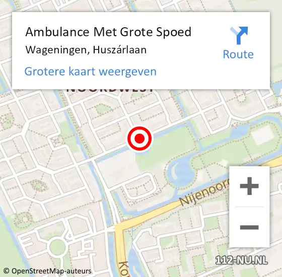 Locatie op kaart van de 112 melding: Ambulance Met Grote Spoed Naar Wageningen, Huszárlaan op 29 mei 2022 14:31