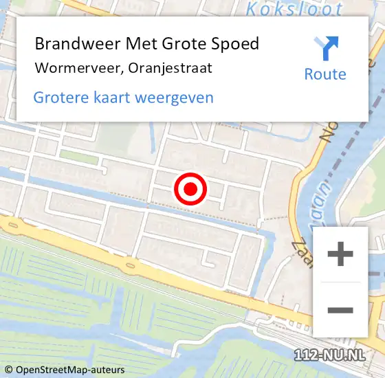 Locatie op kaart van de 112 melding: Brandweer Met Grote Spoed Naar Wormerveer, Oranjestraat op 29 mei 2022 14:32