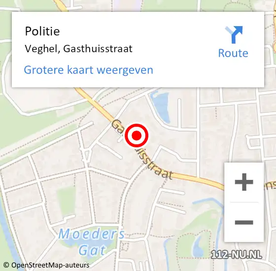 Locatie op kaart van de 112 melding: Politie Veghel, Gasthuisstraat op 29 mei 2022 14:39