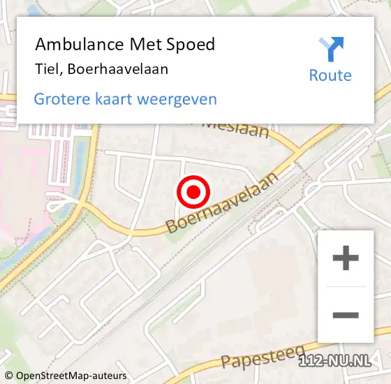 Locatie op kaart van de 112 melding: Ambulance Met Spoed Naar Tiel, Boerhaavelaan op 29 mei 2022 14:51