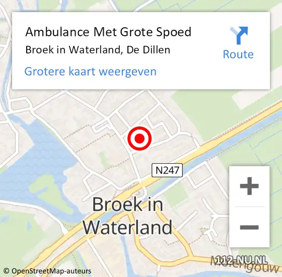 Locatie op kaart van de 112 melding: Ambulance Met Grote Spoed Naar Broek in Waterland, De Dillen op 29 mei 2022 15:10