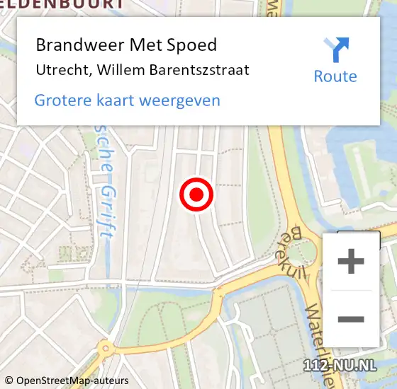 Locatie op kaart van de 112 melding: Brandweer Met Spoed Naar Utrecht, Willem Barentszstraat op 29 mei 2022 15:16