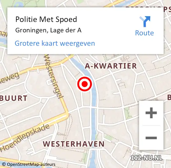 Locatie op kaart van de 112 melding: Politie Met Spoed Naar Groningen, Lage der A op 29 mei 2022 15:16