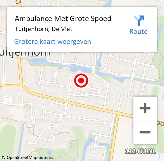 Locatie op kaart van de 112 melding: Ambulance Met Grote Spoed Naar Tuitjenhorn, De Vlet op 29 mei 2022 15:18