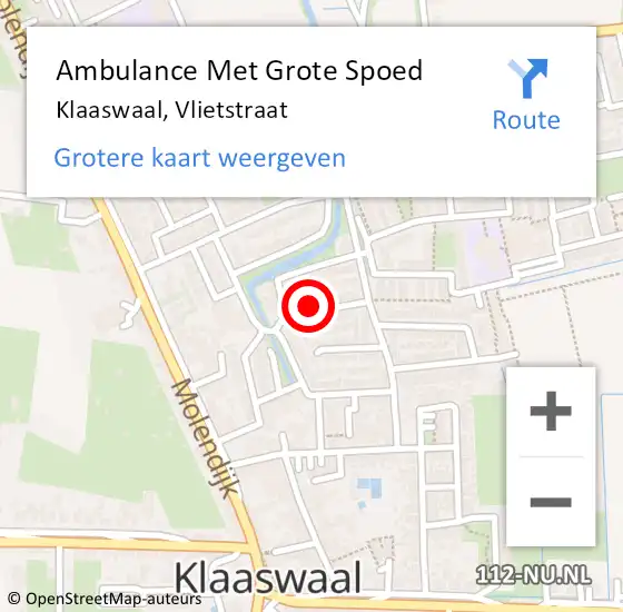 Locatie op kaart van de 112 melding: Ambulance Met Grote Spoed Naar Klaaswaal, Vlietstraat op 29 mei 2022 15:31