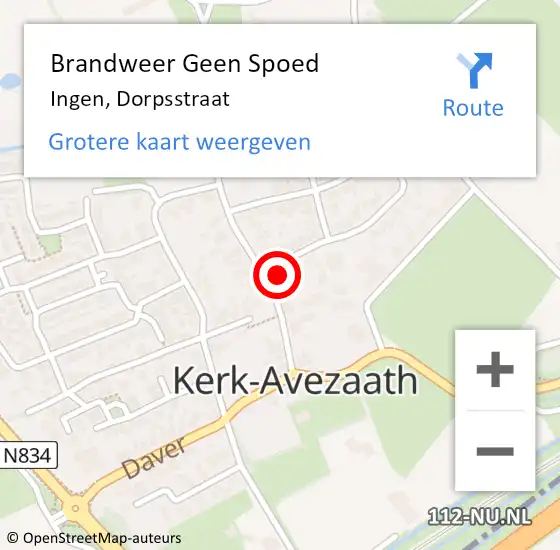 Locatie op kaart van de 112 melding: Brandweer Geen Spoed Naar Ingen, Dorpsstraat op 29 mei 2022 15:53