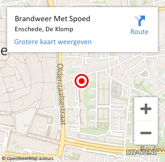 Locatie op kaart van de 112 melding: Brandweer Met Spoed Naar Enschede, De Klomp op 29 mei 2022 16:04