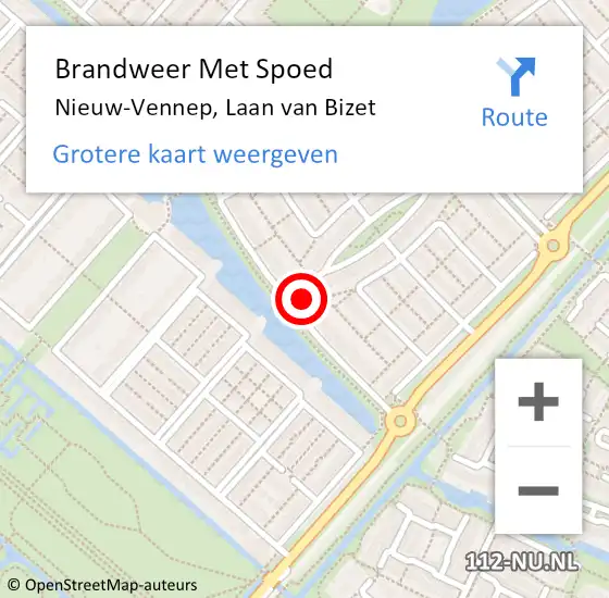 Locatie op kaart van de 112 melding: Brandweer Met Spoed Naar Nieuw-Vennep, Laan van Bizet op 29 mei 2022 16:06