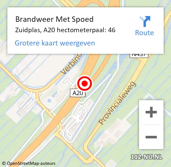 Locatie op kaart van de 112 melding: Brandweer Met Spoed Naar Zuidplas, A20 hectometerpaal: 46 op 29 mei 2022 16:08