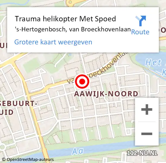 Locatie op kaart van de 112 melding: Trauma helikopter Met Spoed Naar 's-Hertogenbosch, van Broeckhovenlaan op 29 mei 2022 17:09