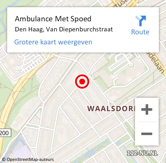 Locatie op kaart van de 112 melding: Ambulance Met Spoed Naar Den Haag, Van Diepenburchstraat op 29 mei 2022 17:49