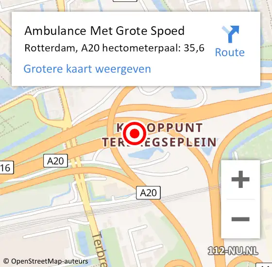 Locatie op kaart van de 112 melding: Ambulance Met Grote Spoed Naar Rotterdam, A20 hectometerpaal: 35,6 op 29 mei 2022 17:50