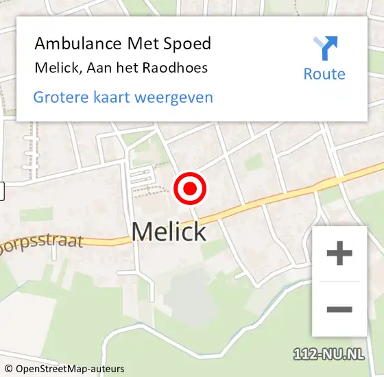 Locatie op kaart van de 112 melding: Ambulance Met Spoed Naar Melick, Aan het Raodhoes op 29 mei 2022 17:57