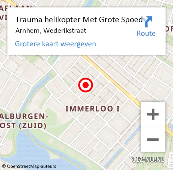 Locatie op kaart van de 112 melding: Trauma helikopter Met Grote Spoed Naar Arnhem, Wederikstraat op 29 mei 2022 18:30