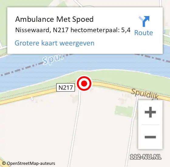 Locatie op kaart van de 112 melding: Ambulance Met Spoed Naar Nissewaard, N217 hectometerpaal: 5,4 op 29 mei 2022 18:55