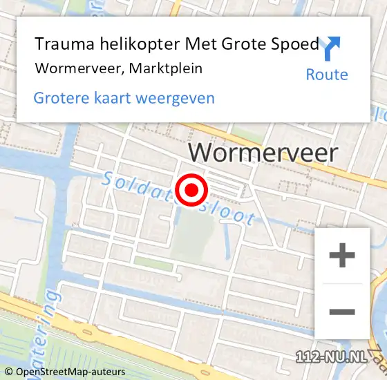 Locatie op kaart van de 112 melding: Trauma helikopter Met Grote Spoed Naar Wormerveer, Marktplein op 29 mei 2022 19:04