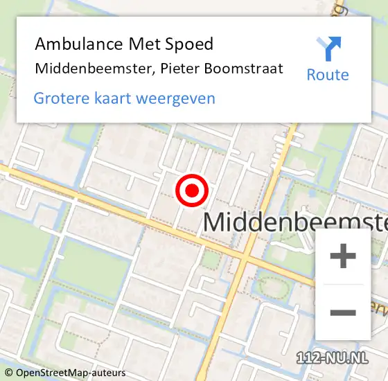 Locatie op kaart van de 112 melding: Ambulance Met Spoed Naar Middenbeemster, Pieter Boomstraat op 29 mei 2022 19:23