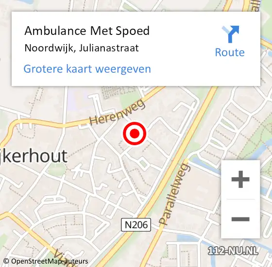 Locatie op kaart van de 112 melding: Ambulance Met Spoed Naar Noordwijk, Julianastraat op 29 mei 2022 19:50