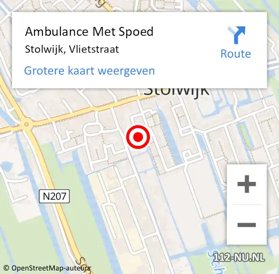 Locatie op kaart van de 112 melding: Ambulance Met Spoed Naar Stolwijk, Vlietstraat op 18 juli 2014 17:13