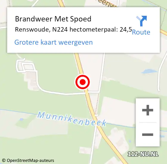 Locatie op kaart van de 112 melding: Brandweer Met Spoed Naar Renswoude, N224 hectometerpaal: 24,5 op 29 mei 2022 20:30