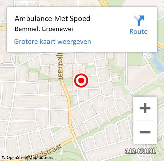 Locatie op kaart van de 112 melding: Ambulance Met Spoed Naar Bemmel, Groenewei op 29 mei 2022 20:32