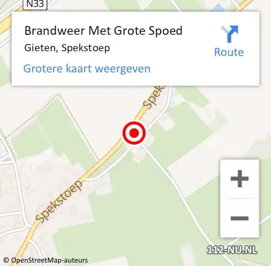 Locatie op kaart van de 112 melding: Brandweer Met Grote Spoed Naar Gieten, Spekstoep op 29 mei 2022 21:00