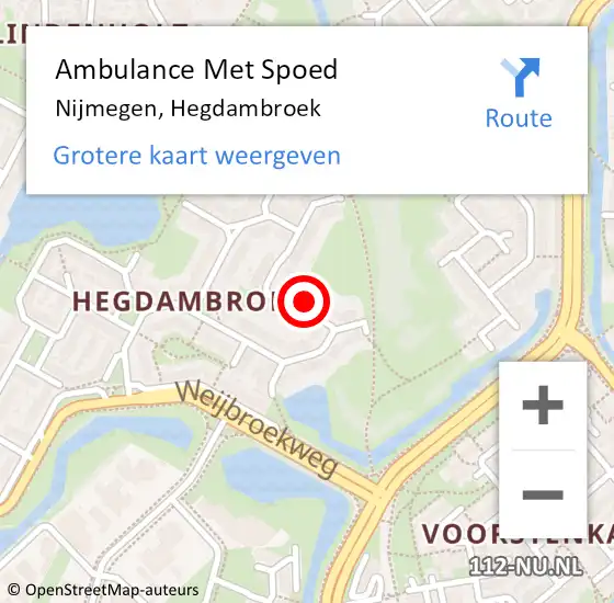 Locatie op kaart van de 112 melding: Ambulance Met Spoed Naar Nijmegen, Hegdambroek op 29 mei 2022 22:06