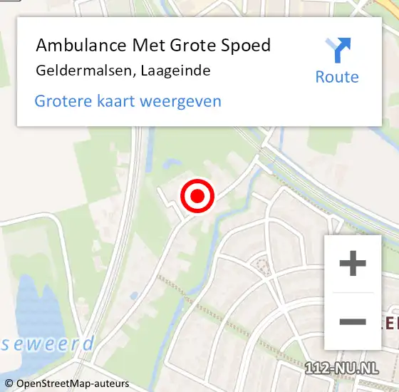 Locatie op kaart van de 112 melding: Ambulance Met Grote Spoed Naar Geldermalsen, Laageinde op 29 mei 2022 22:07