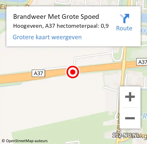 Locatie op kaart van de 112 melding: Brandweer Met Grote Spoed Naar Hoogeveen, A37 hectometerpaal: 0,9 op 29 mei 2022 22:40