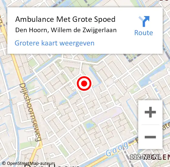 Locatie op kaart van de 112 melding: Ambulance Met Grote Spoed Naar Den Hoorn, Willem de Zwijgerlaan op 29 mei 2022 22:55